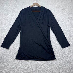 41 Hawthorn Womens Black Henri Surplice Faux Wrap Ruched Knit Top size XL